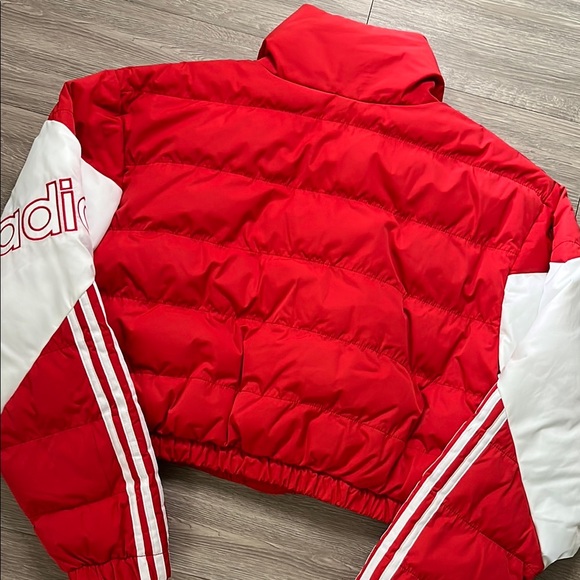 Adidas Originals Red & White Cropped Puffer Jacket - Size S style retro - Picture 5 of 12